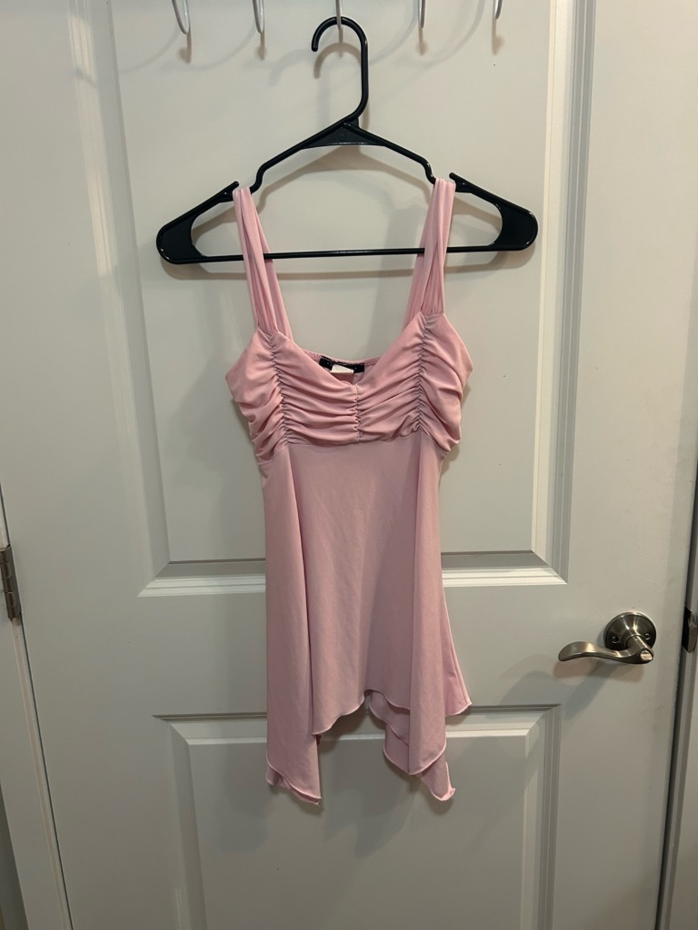 Can’t Miss Pink Ruched Cami Tank Top Medium Stretchy Y2K Fairycore Asymmetrical